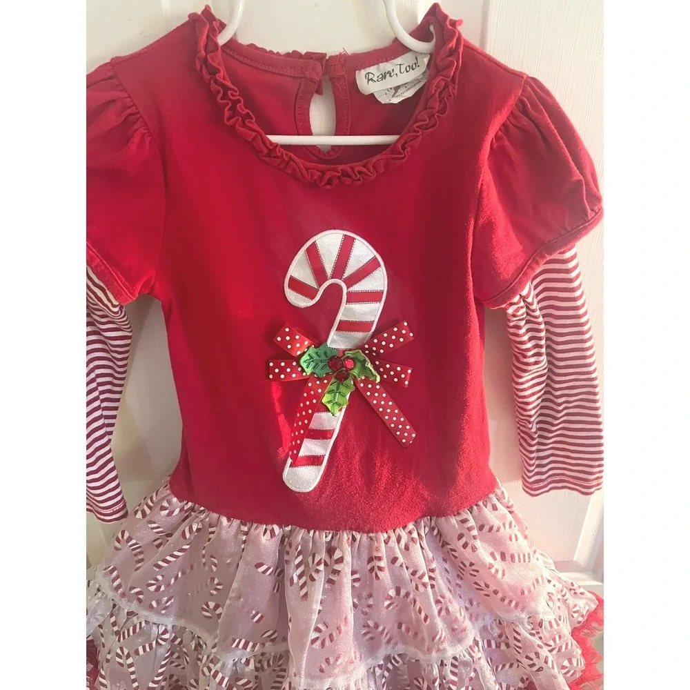 Little Girls Holiday Candy Cane Red and White Striped Tutu Dress Sz‎ 5